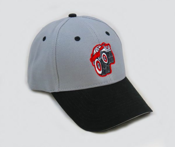 Cap: gray with black visor