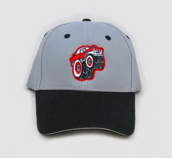 Cap: gray with black visor