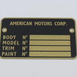 ID plate: body / model / trim / paint numbers